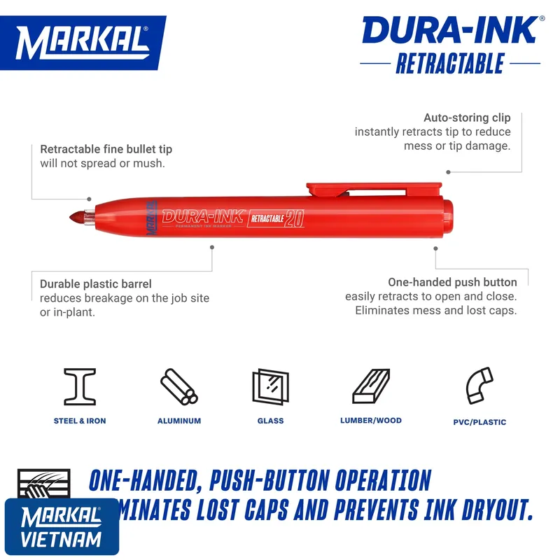 Dura-Ink Retractable Markal thiết kế bấm không cần nắp đậy