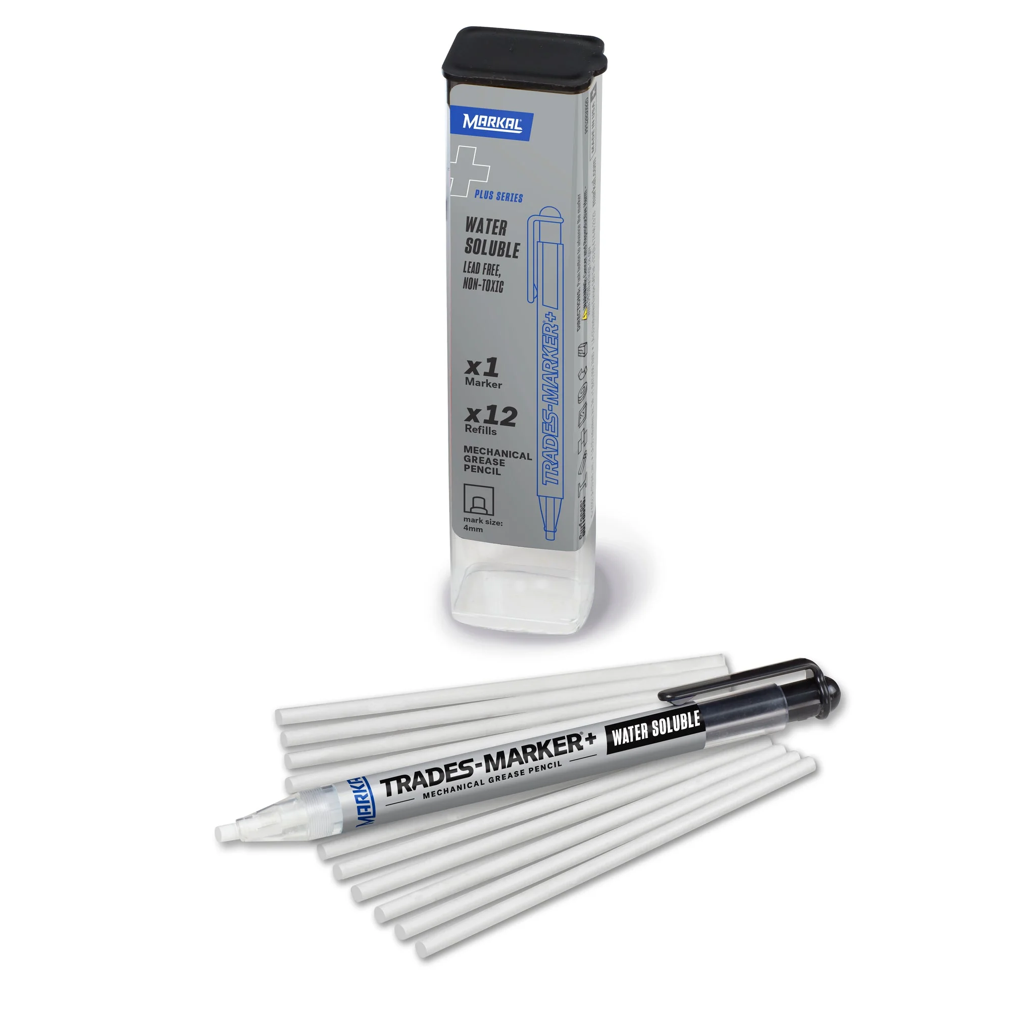 Bút đánh dấu đa dụng Trades-Marker+ Water Soluble, White, Starter (1 Holder+12 Refills)
