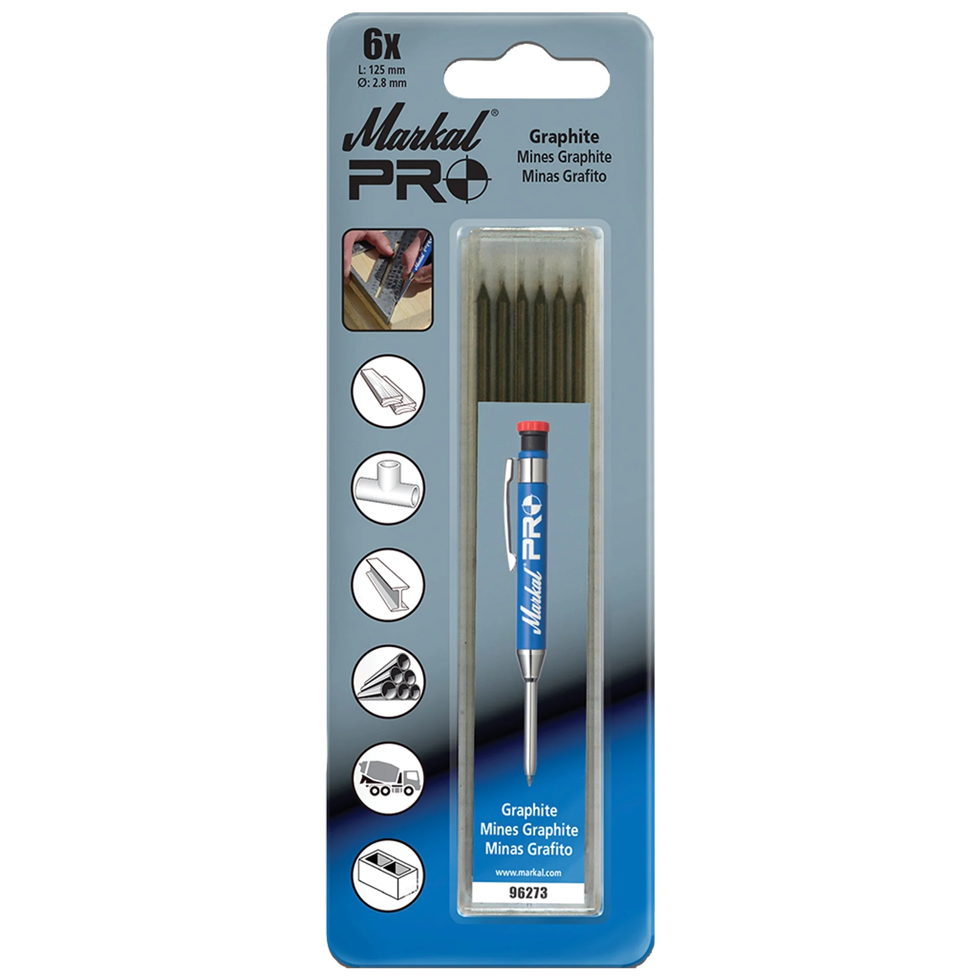 Bút đánh dấu đa dụng Markal Pro Refills, Graphite, 6-Pack