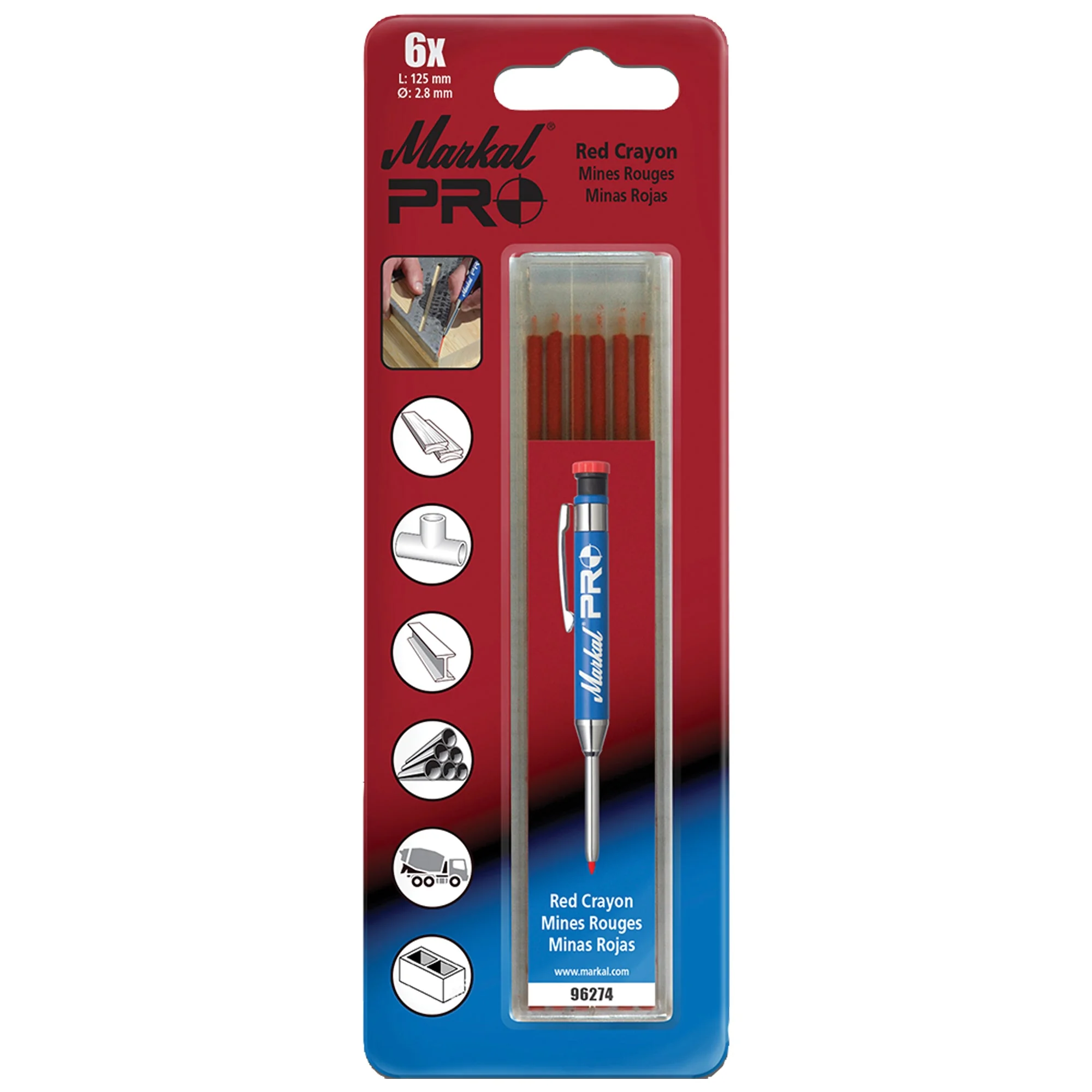 Bút đánh dấu đa dụng Markal Pro Refills, Red Crayon, 6-Pack