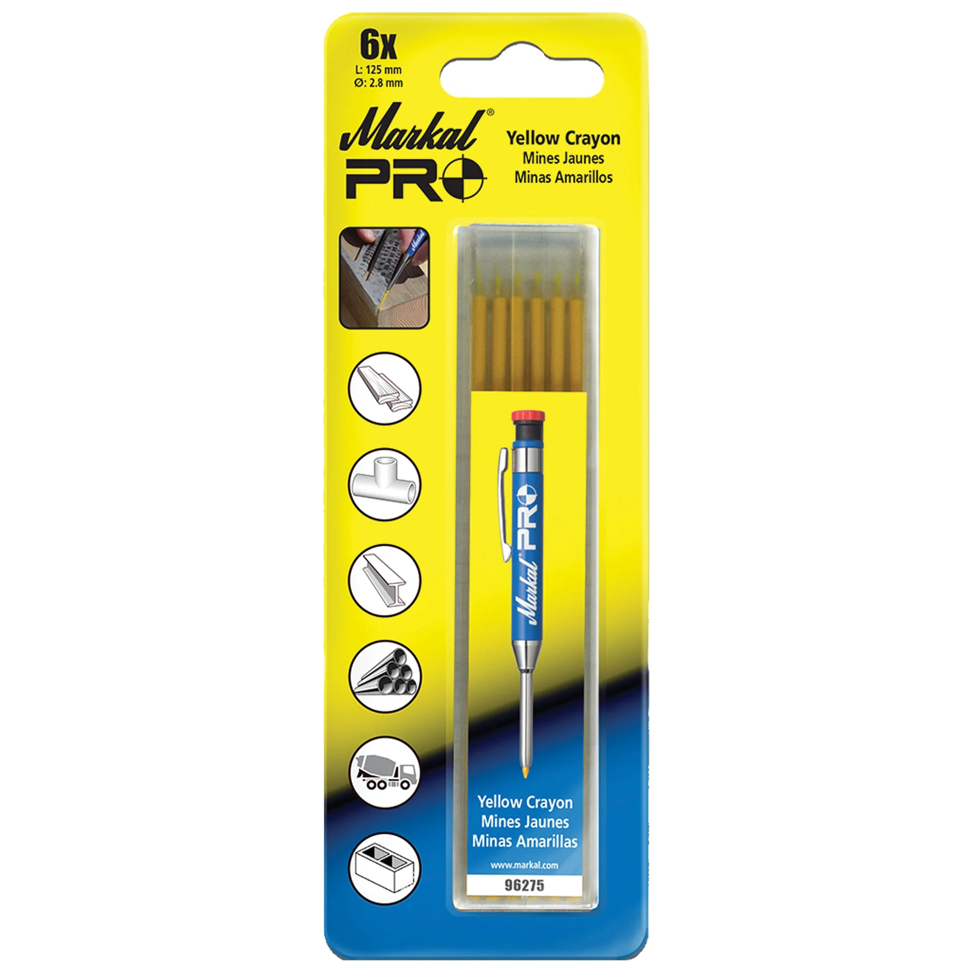 Bút đánh dấu đa dụng Markal Pro Refills, Yellow Crayon, 6-Pack